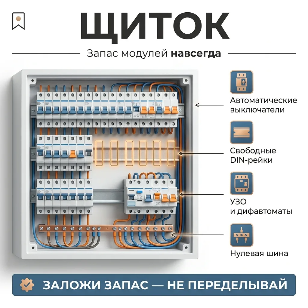 🗄️ Щиток на 24 модуля «с запасом» — а через год лезешь ставить второй. Сколько реально закладывать