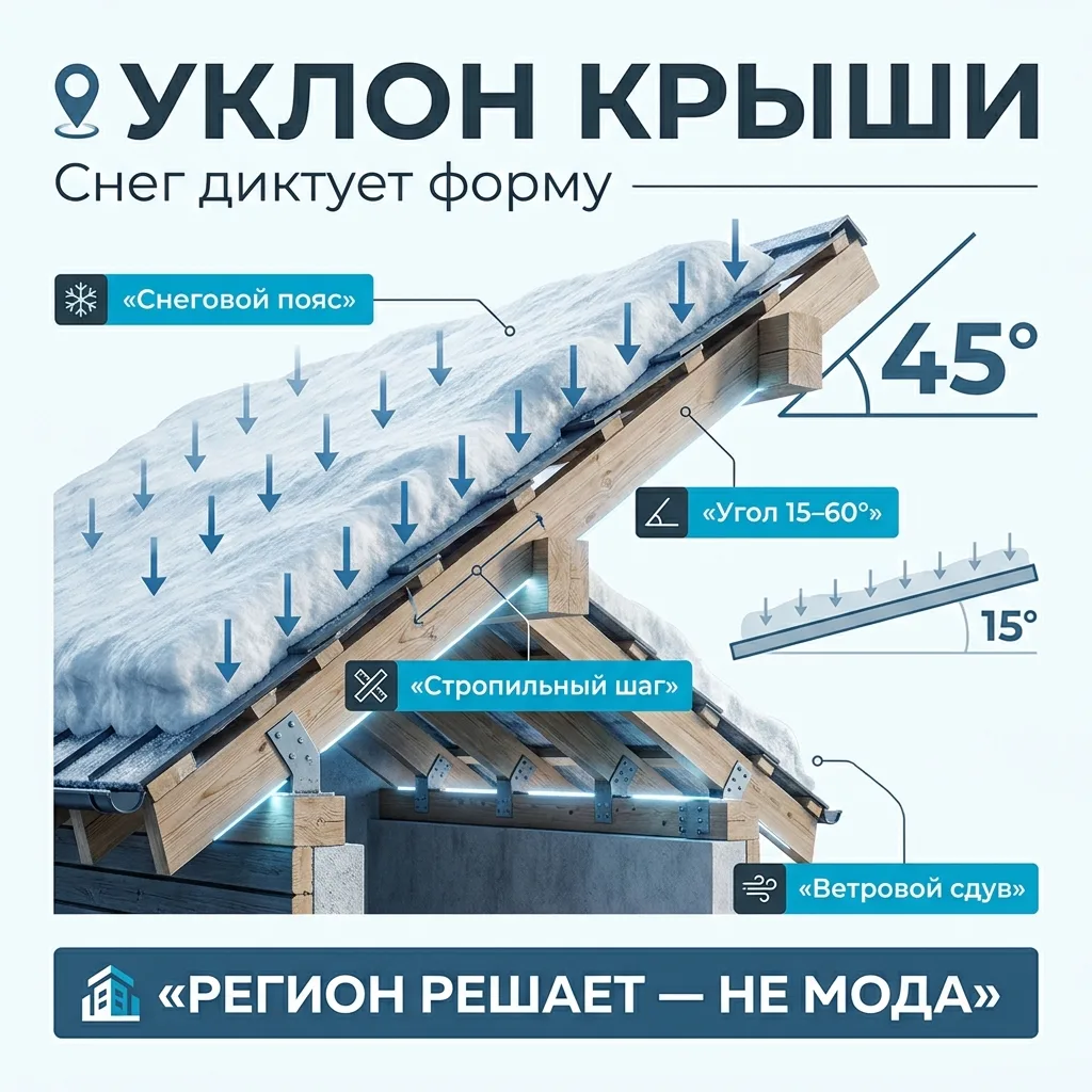 🧭 Угол наклона крыши: как регион и снеговая нагрузка решают форму