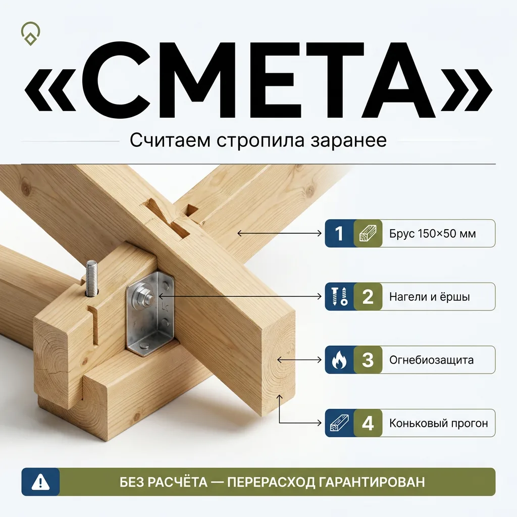 📊 Смета на стропильную систему для дома 100 м²: дерево, крепёж, обработка