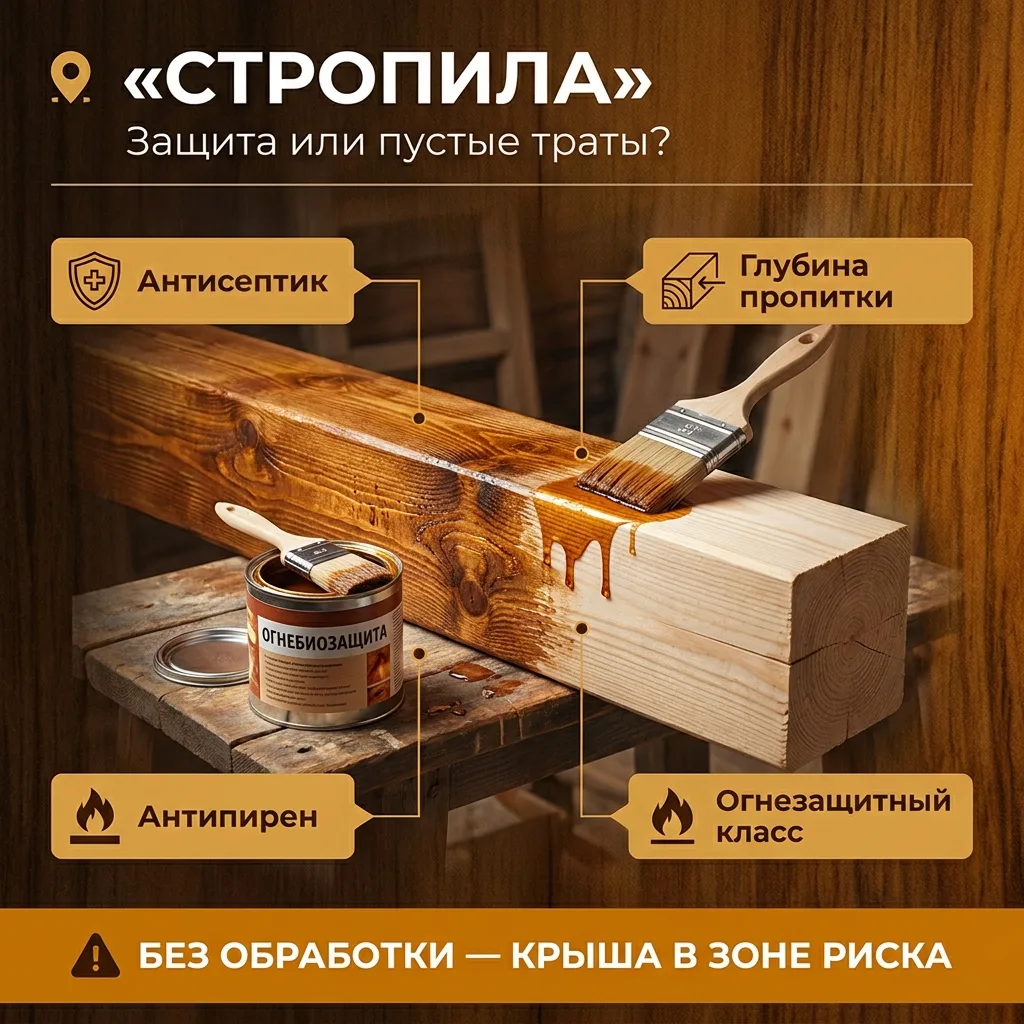 🏗️ Обработка стропил: антисептик, антипирен — на чём не надо экономить, а где вас разводят