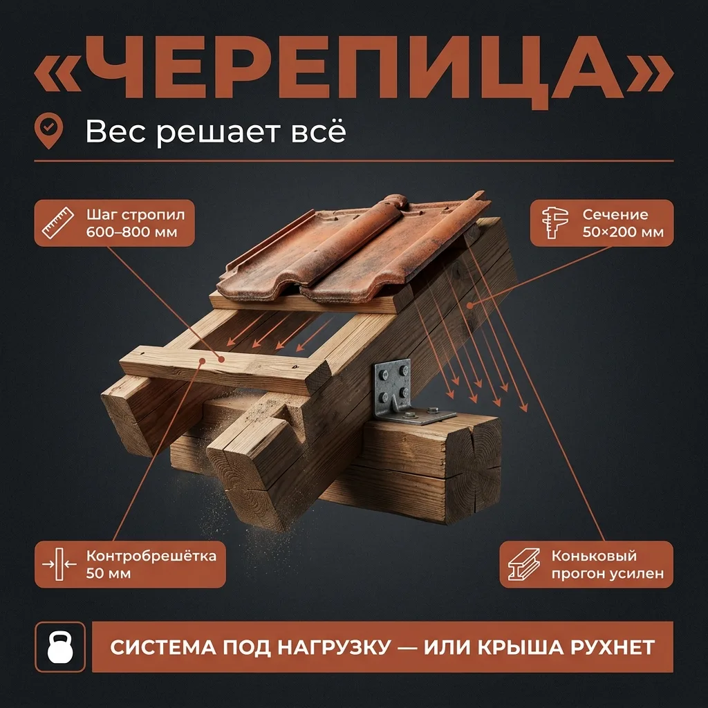 🏗️ Керамическая черепица: тяжёлый материал — другая стропильная система