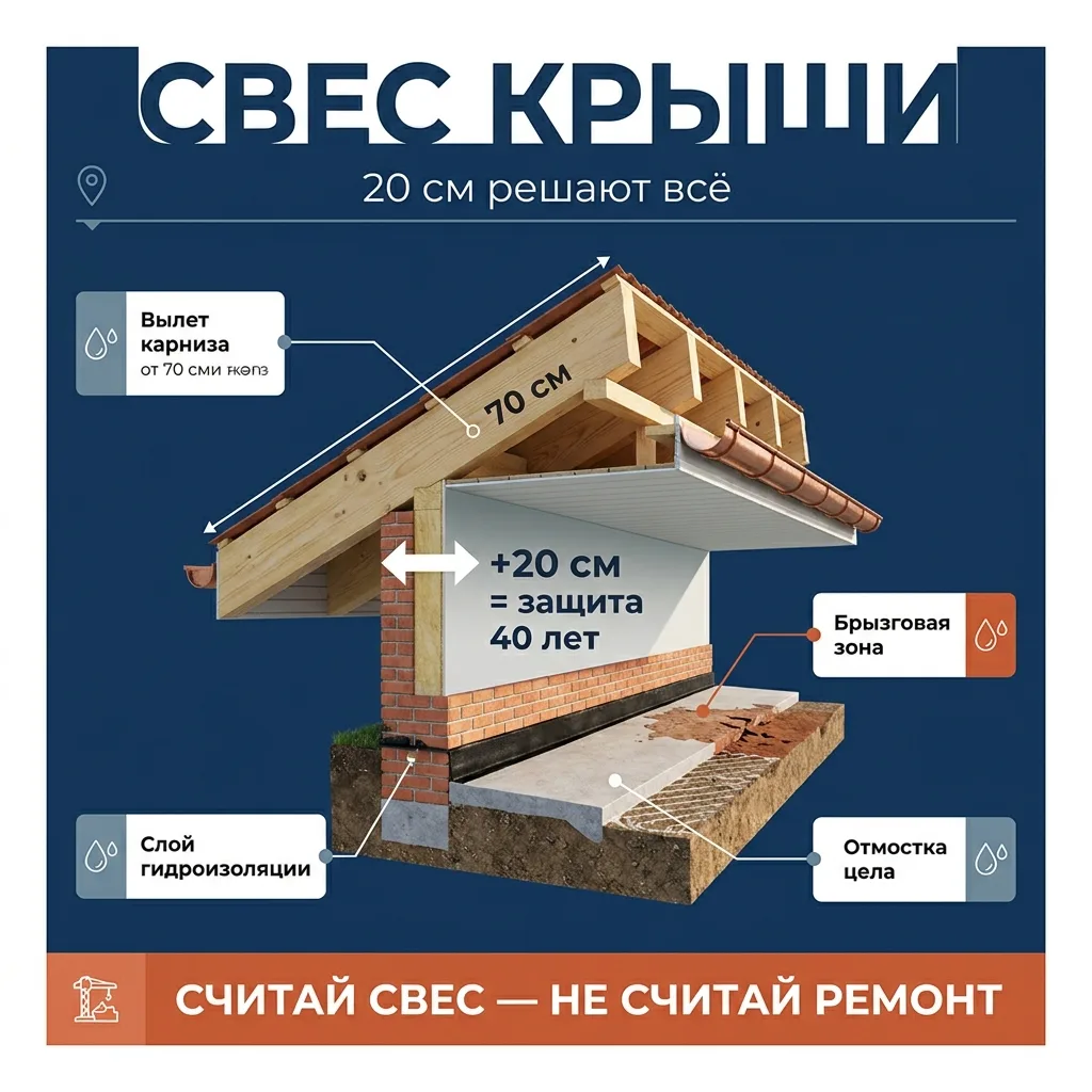 🏗️ Свес крыши: почему лишние 20 см экономят на отмостке через 10 лет