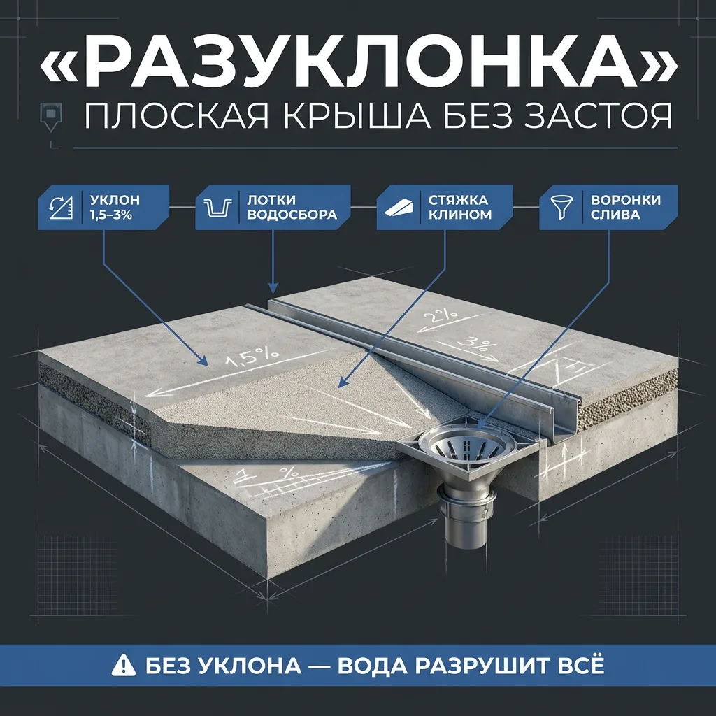 📐 Разуклонка плоской крыши: если у вас не скатная — другие правила