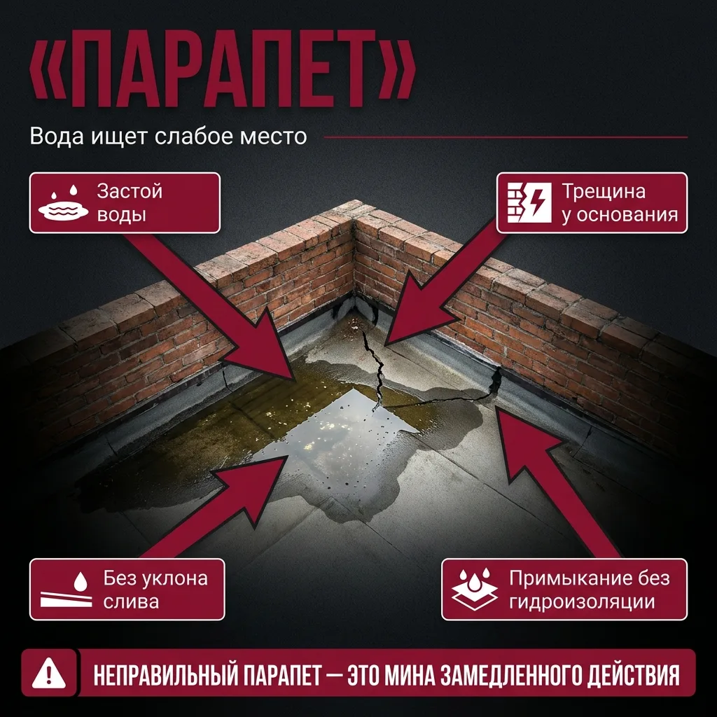 🏗️ Парапет на плоской крыше: ошибка, которая копит воду