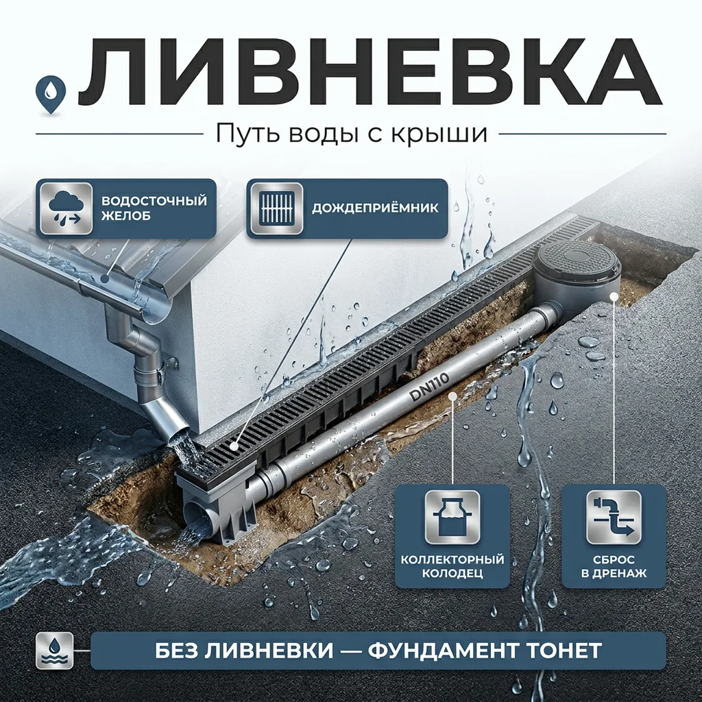 🌧️ Ливневая канализация участка: куда уходит вода с крыши, когда стекла с водостока