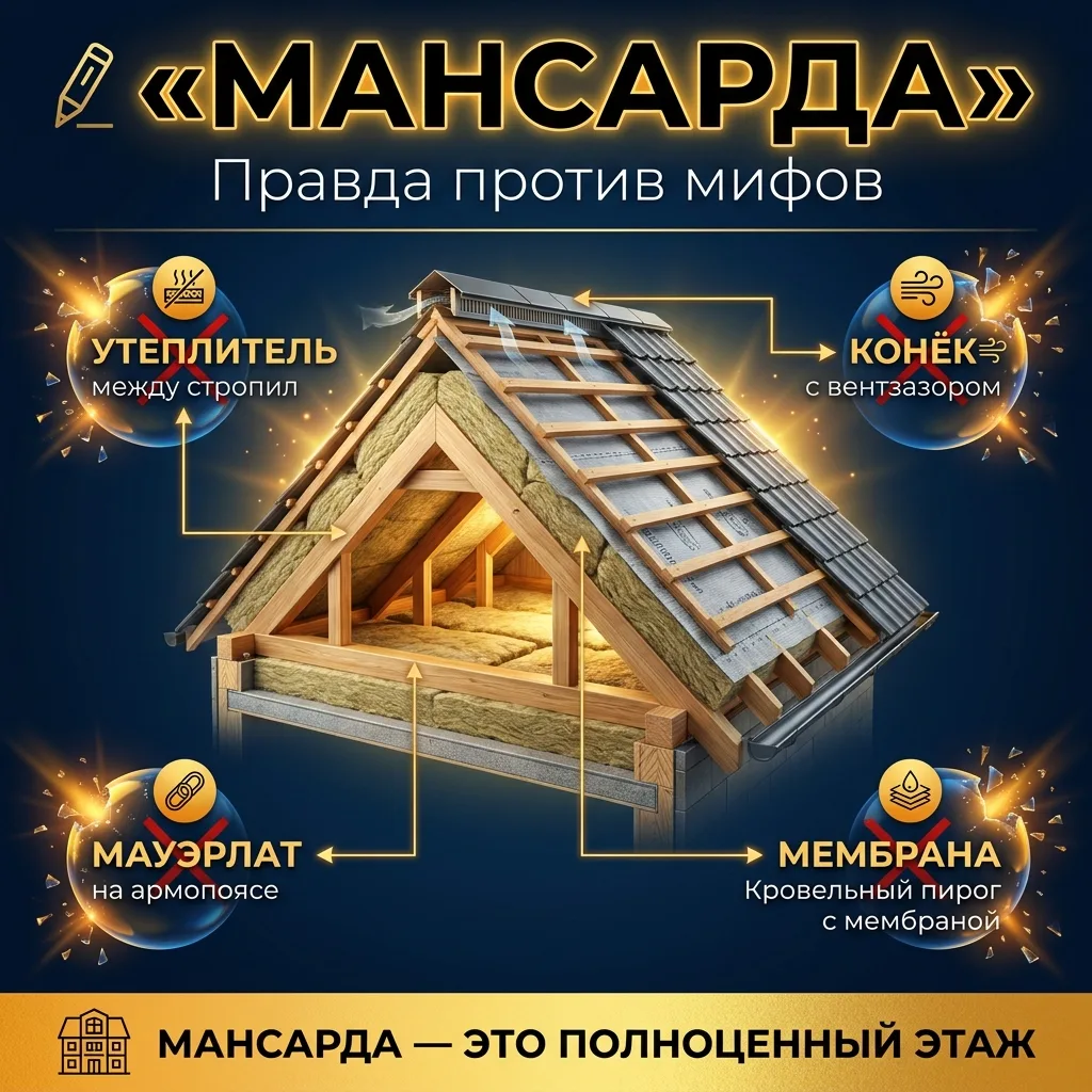 🏡 Мифы о мансарде: 5 заблуждений, из-за которых вы переплатите и замёрзнете