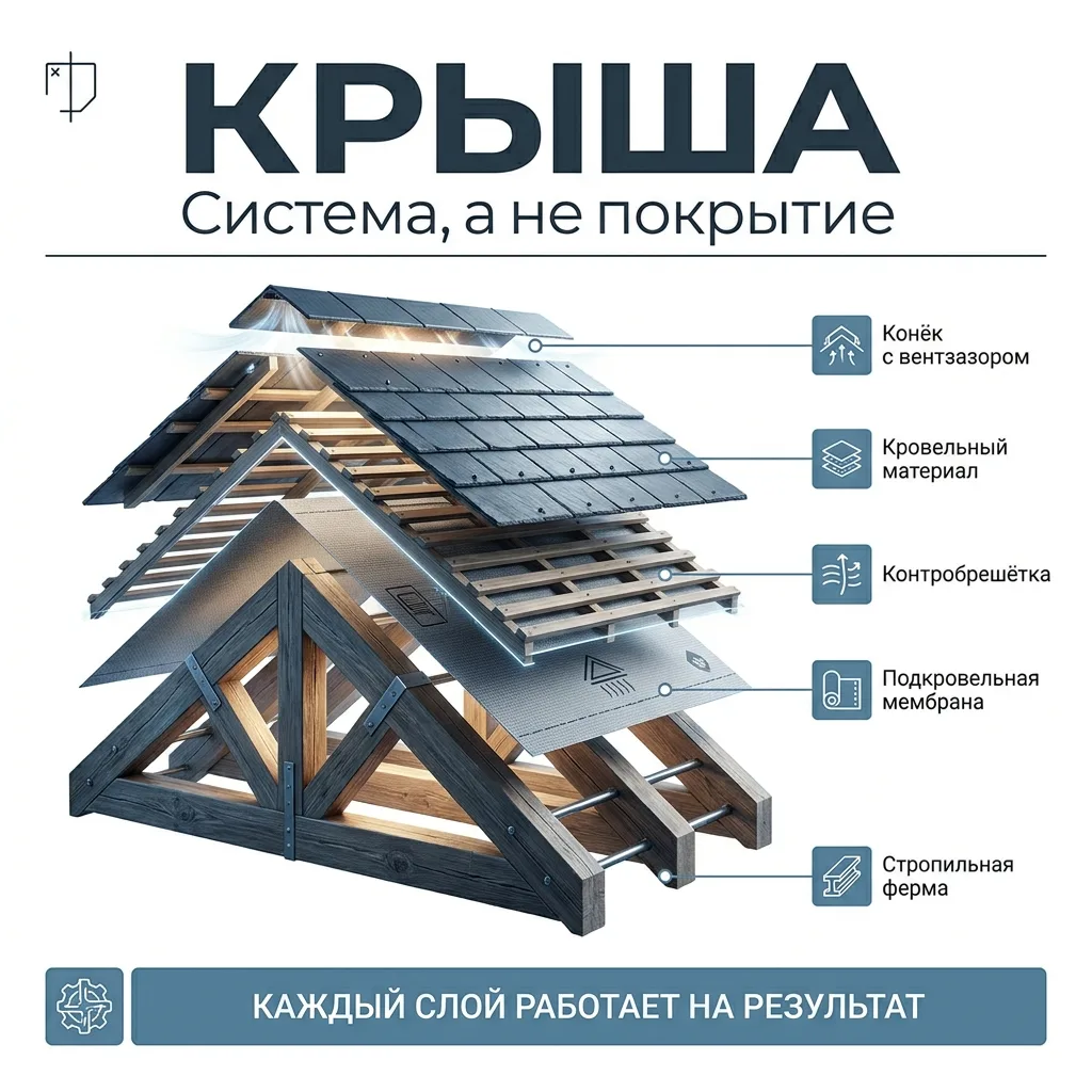 🧭 Крыша — это не металлочерепица. Это пять слоёв, которые работают вместе или текут поодиночке