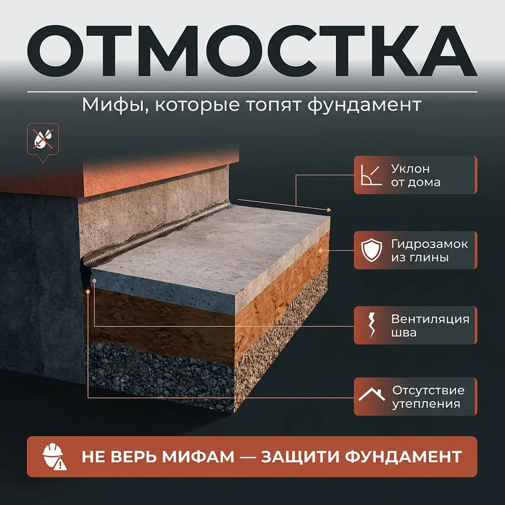 🏡 Мифы об отмостке: 5 заблуждений, из-за которых мокнет фундамент