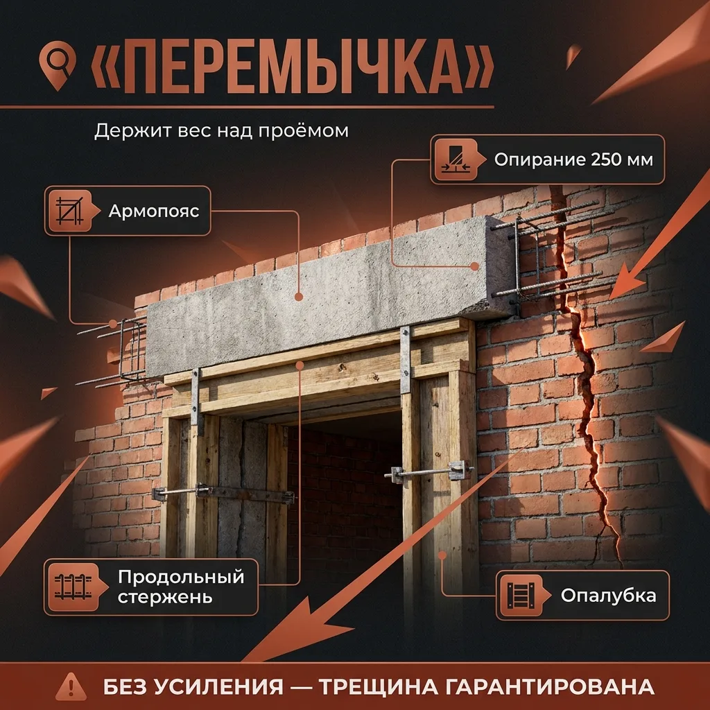 🚪 Дверные проёмы: усиление перемычки там, где потом висит вес стены