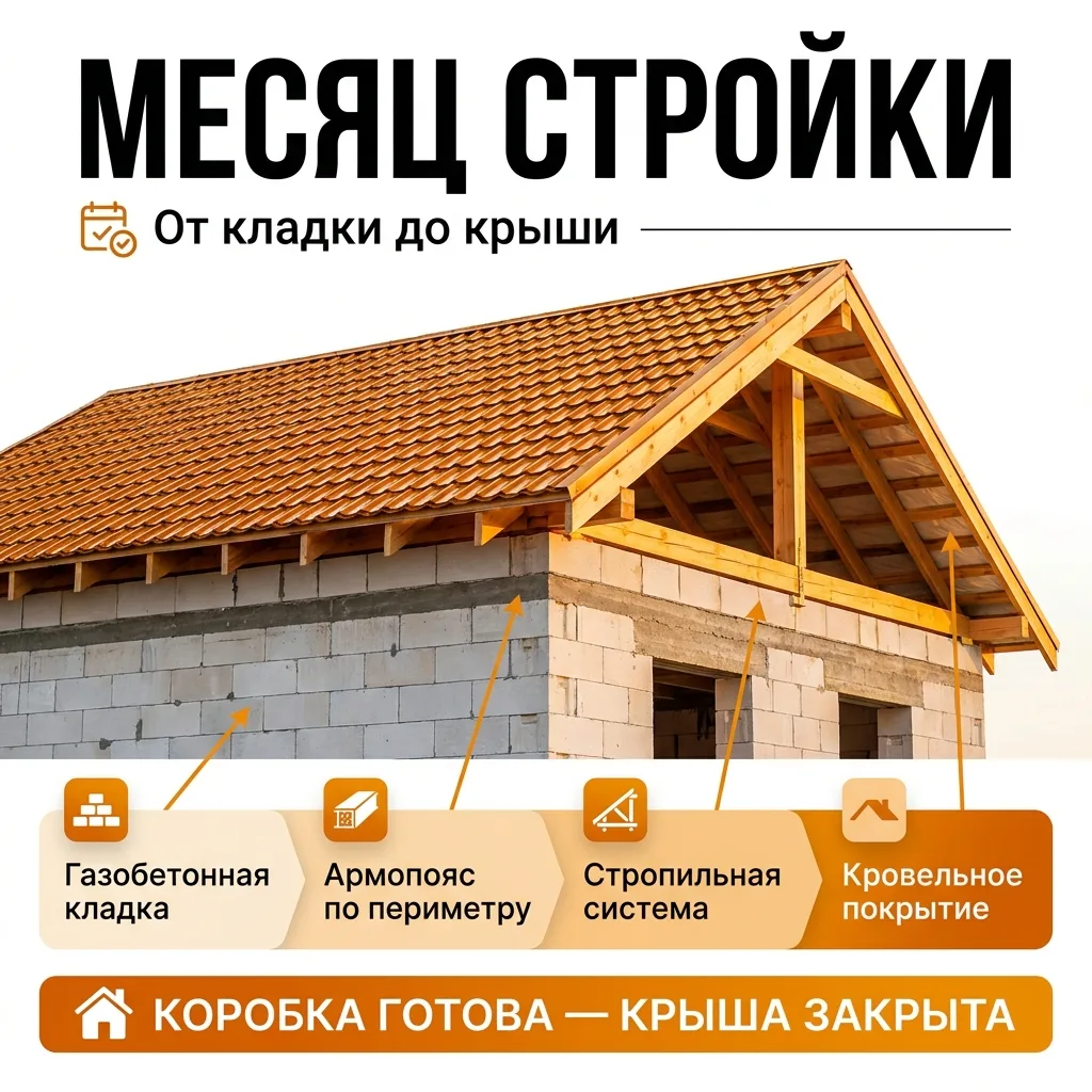 🧭 Итог месяца: дом от кладки до закрытой крыши — что мы прошли
