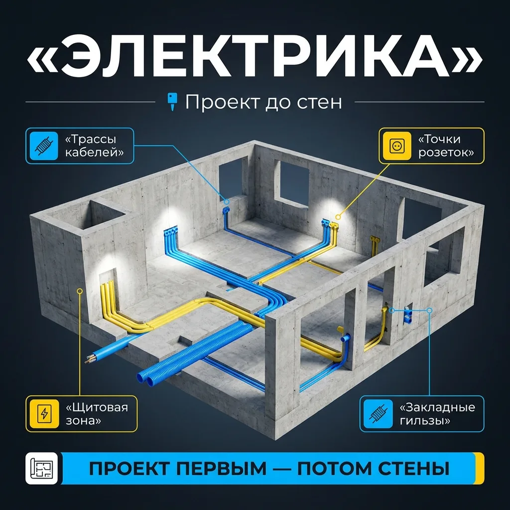 ⚡ Проект электрики до коробки: почему это делают не после стен, а раньше