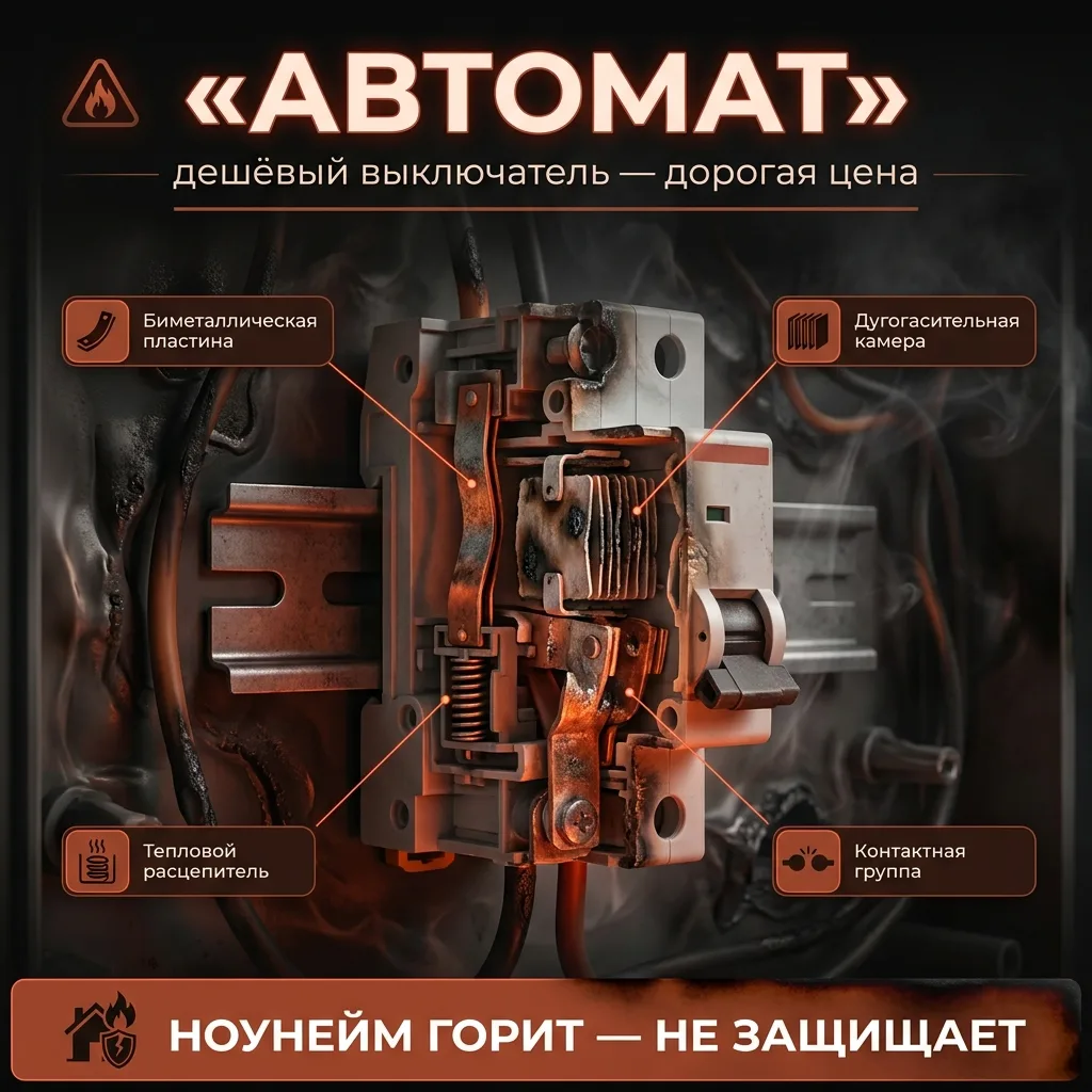 🔌 Экономия на автоматах: почему китайский ноунейм в щите — риск пожара