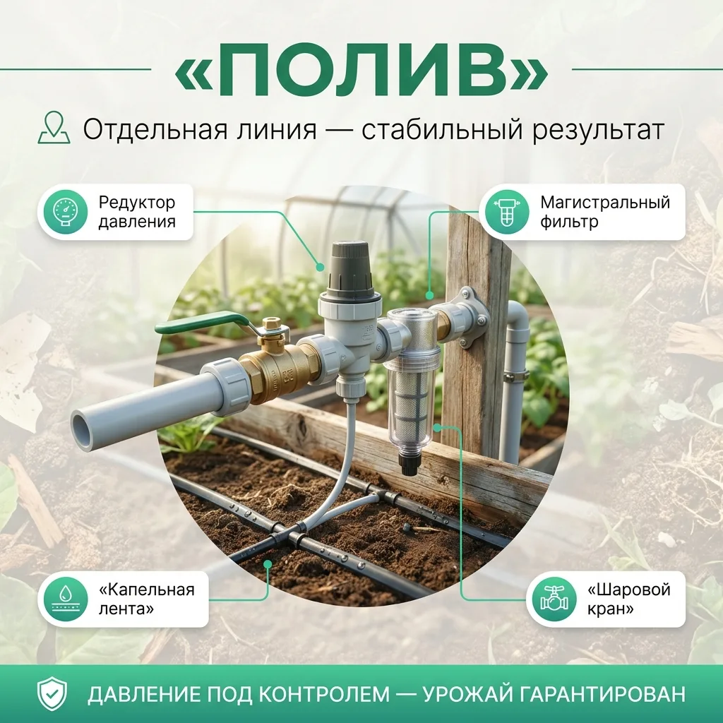 🌱 Полив теплицы и огорода: почему одна труба от скважины губит и насос, и грядки