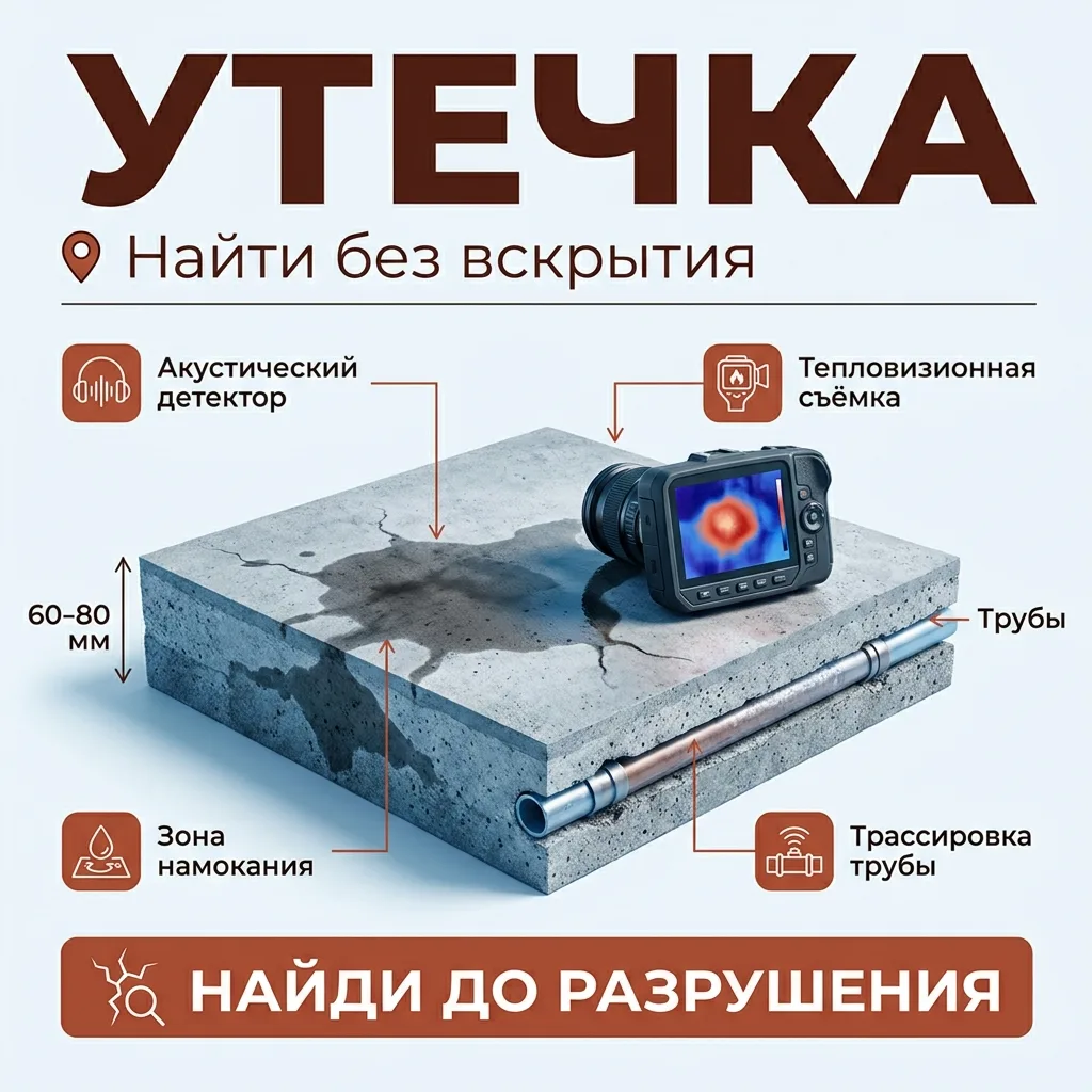 💦 Утечки в стяжке: как найти без вскрытия пола (акустика и тепловизор)