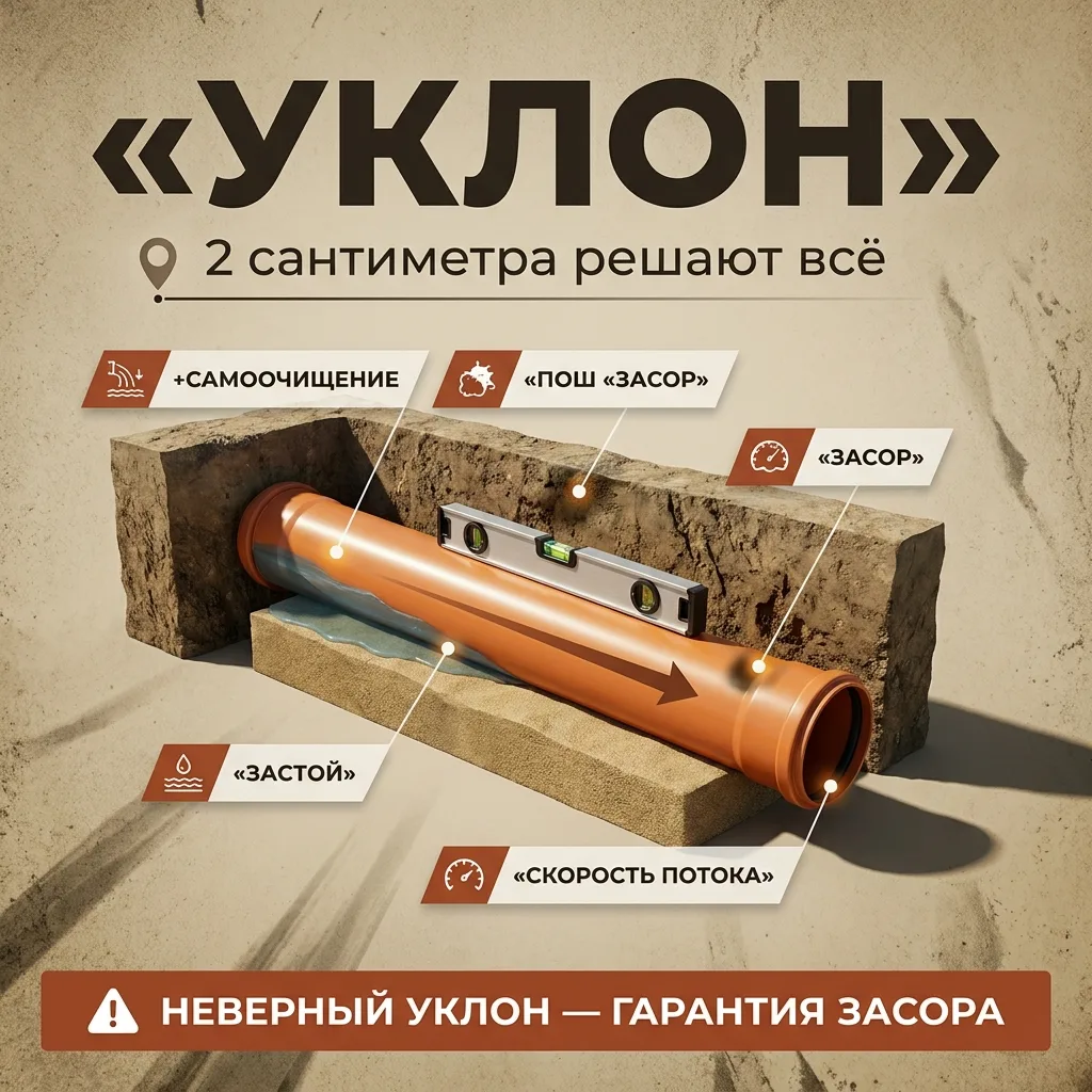 🚰 Уклон трубы канализации: 2 см на метр — почему это не мелочь
