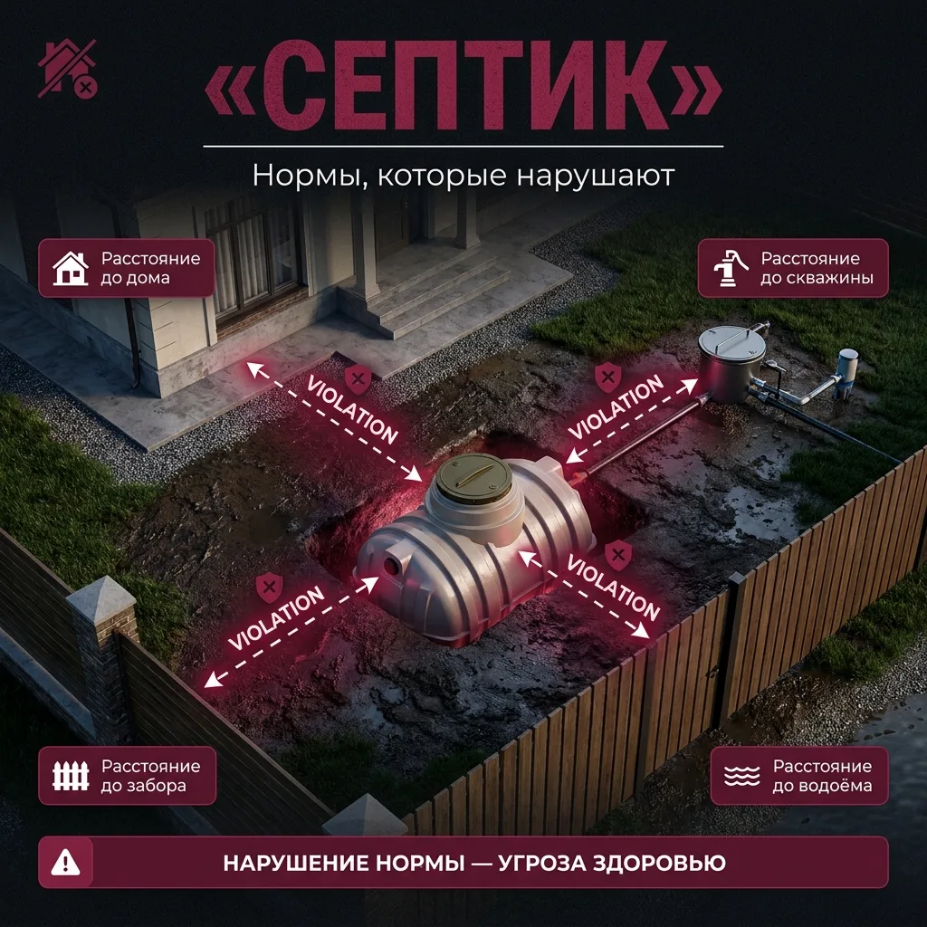 🕳️ Расстояние от септика до дома и скважины: нормы, которые нарушают чаще всего