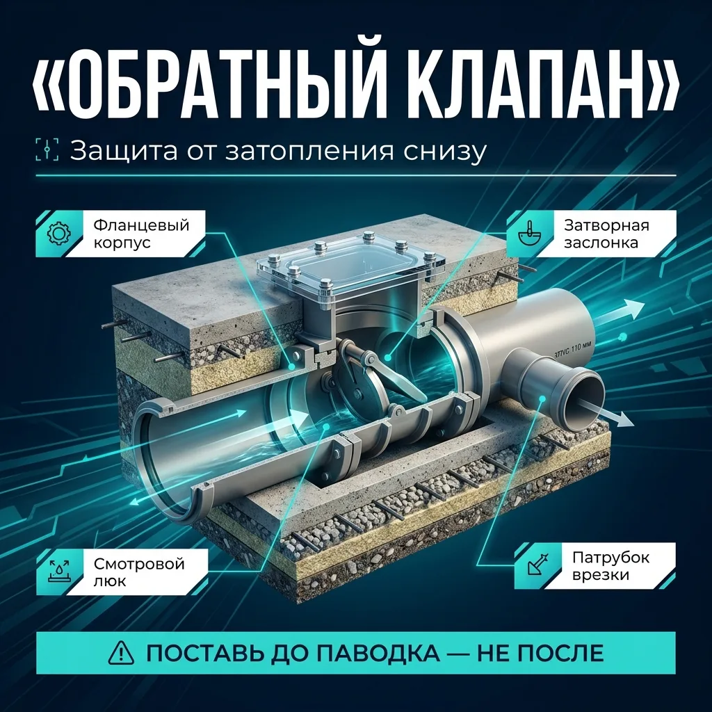 🗄️ Обратный клапан канализации: защита от подтопления при паводке