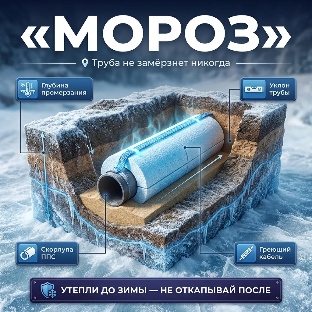 🚰 Незамерзающая канализация: утепление трубы на глубине промерзания