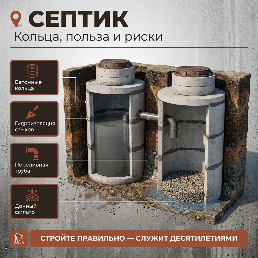 🕳️ Септик из бетонных колец своими руками: правда без прикрас — где сэкономишь, а где влетишь на переделку