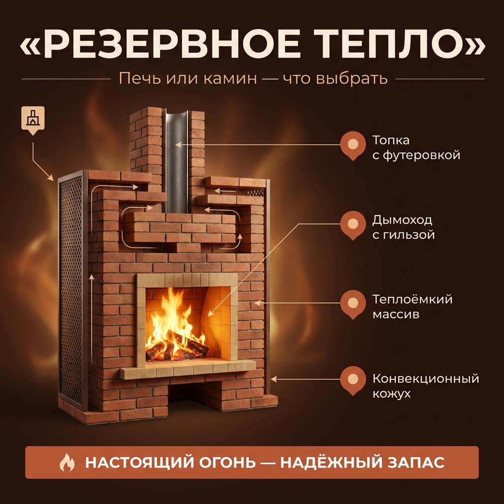 🪵 Печь или камин как резервное отопление: что реально греет дом зимой, когда вырубает свет