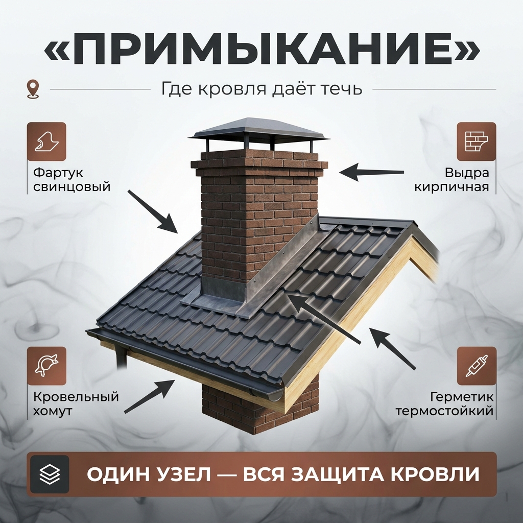 🌫️ Дымоход через кровлю: узел примыкания, который часто течёт