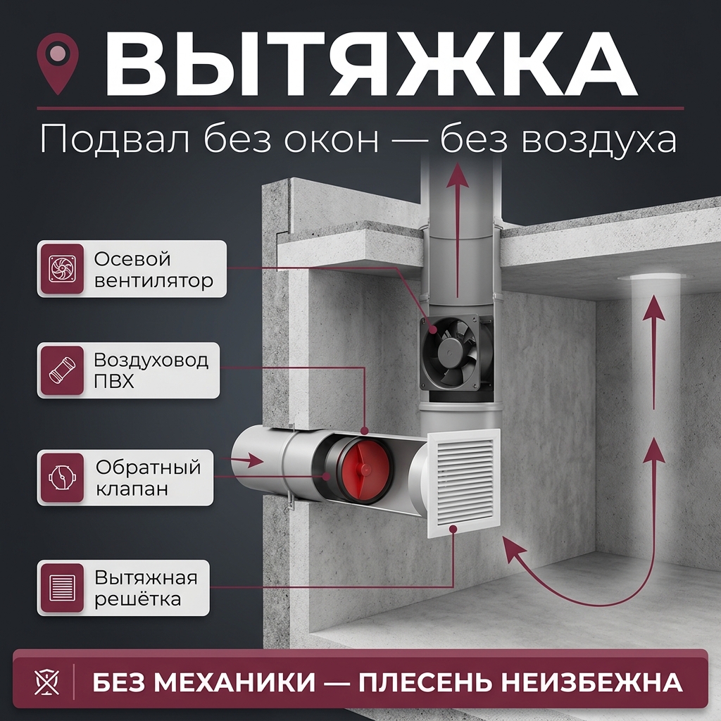 💨 Подвал без окон? Тогда естественной вентиляции у тебя нет — и вот чем это заканчивается