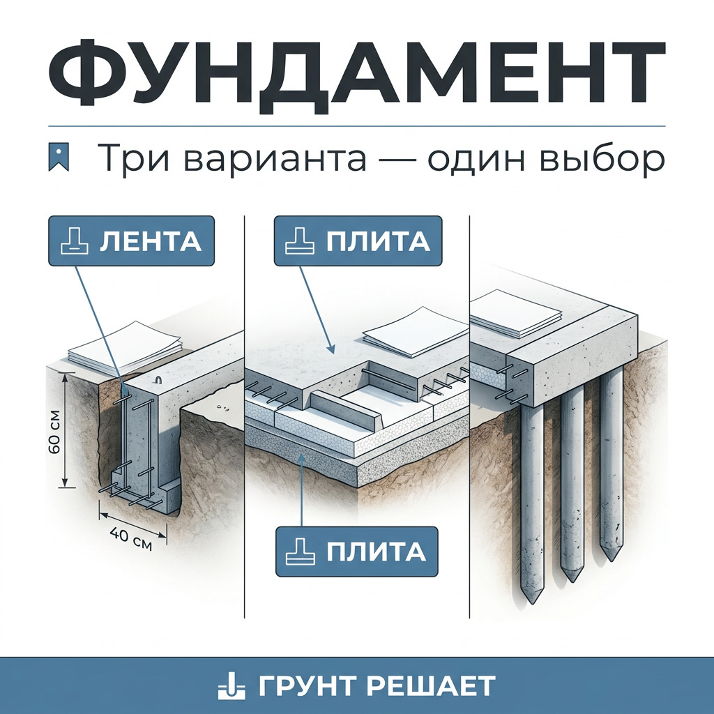 Лента, плита или сваи: считаю три фундамента под один и тот же дом